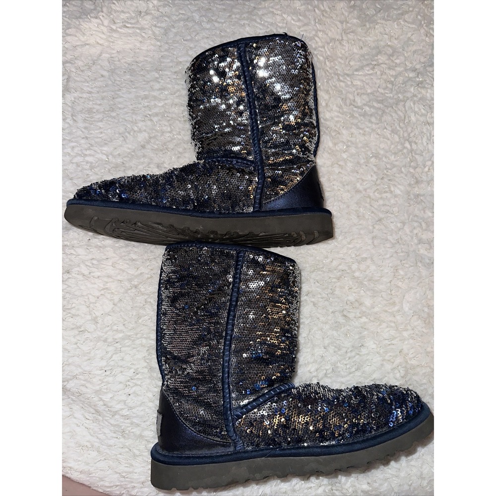 UGG WOMENS BLUE SILVER SEQUINS BLING BOOTS RARE HTF SIZE 5 - Picture 4 of 6